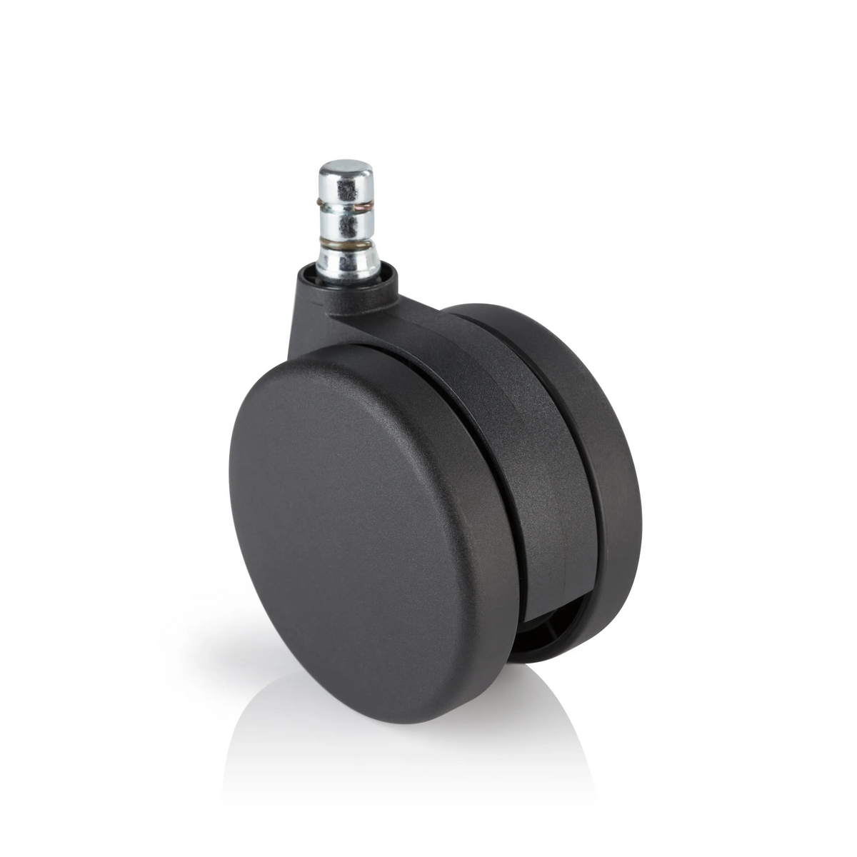 Zwarte Bureaustoelwielen 5x ROLO No-Noise 11mm/75mm voor tapijtvloeren met metalen pen van hjh OFFICE – 360-gradenweergave (vooraanzicht 0°)