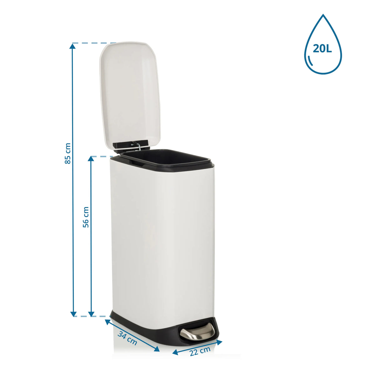 Maattekening van de CLEAN SLIM prullenbak met 20 l inhoud en een hoogte van 85 cm van hjh OFFICE