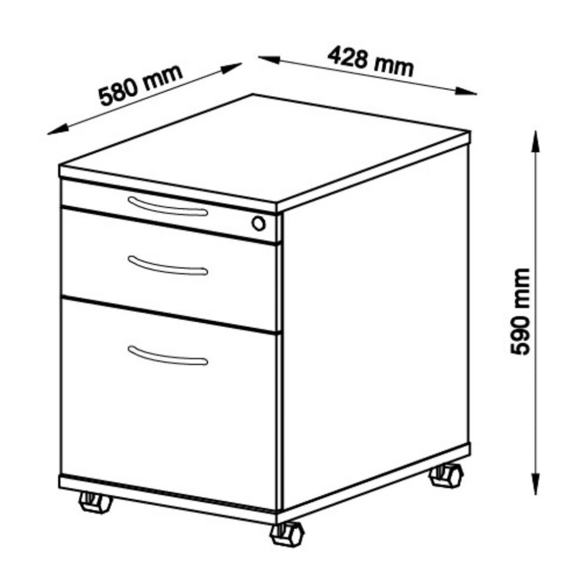 Technische tekening van de Rolcontainer SIGNA AC20 met 580 × 428 mm van hjh OFFICE PRO