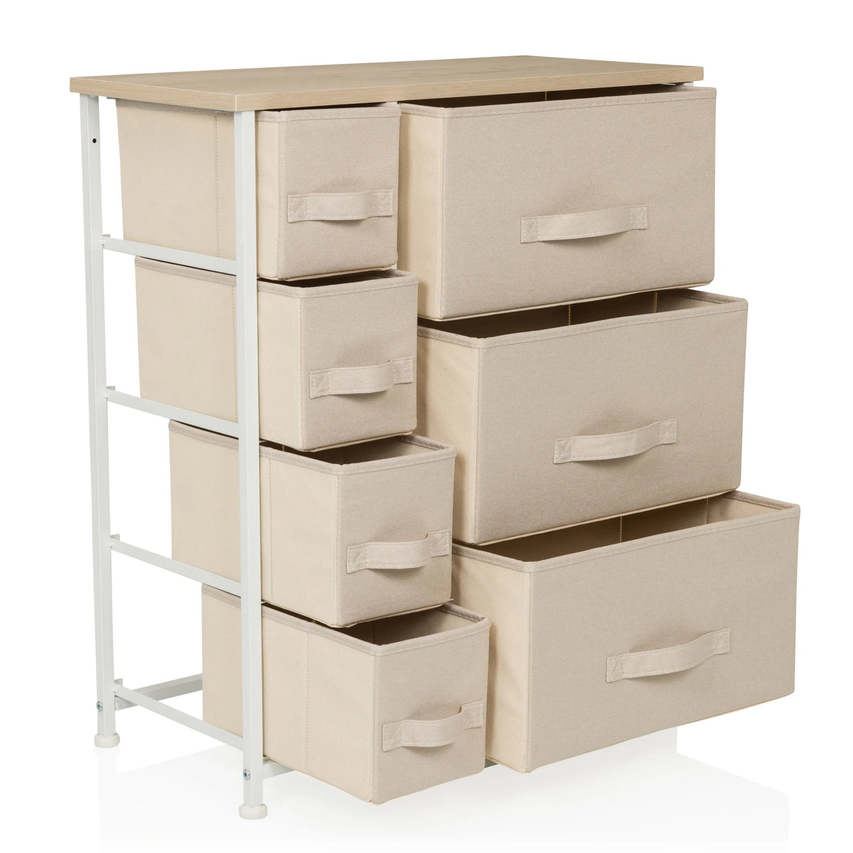 Commode FOLDRESS B in beige met zes stoffen lades en wit metalen frame van hjh LIVING