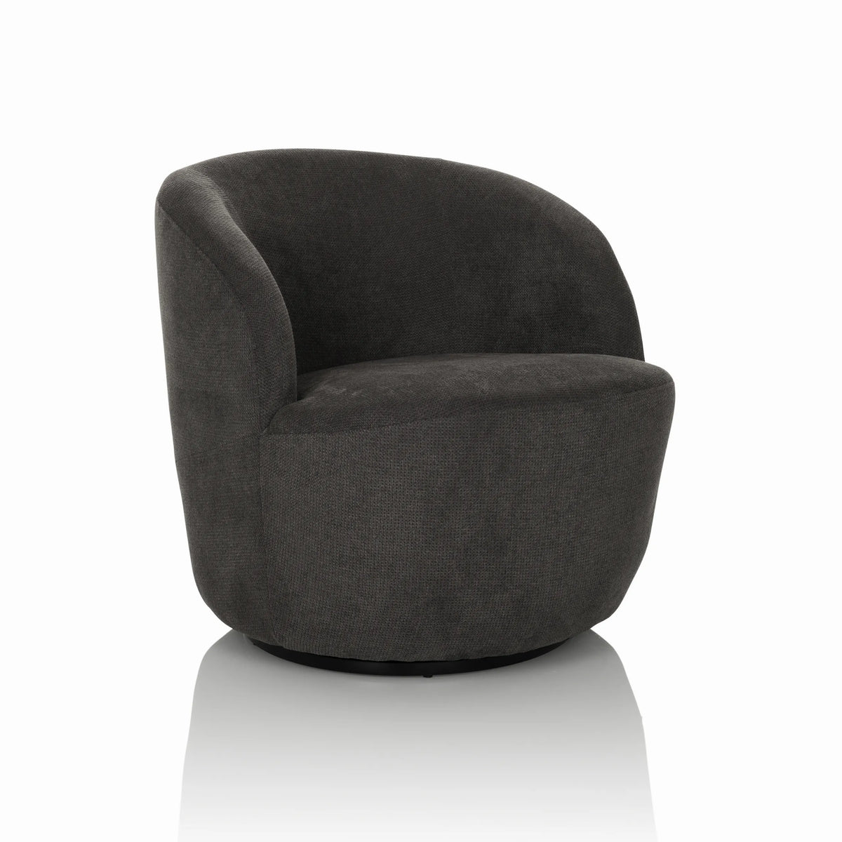 Grijze Lounge stoel BRAMWICH met afgeronde vorm en vulling van hjh LIVING – 360-gradenweergave (schuin vooraanzicht 30°)