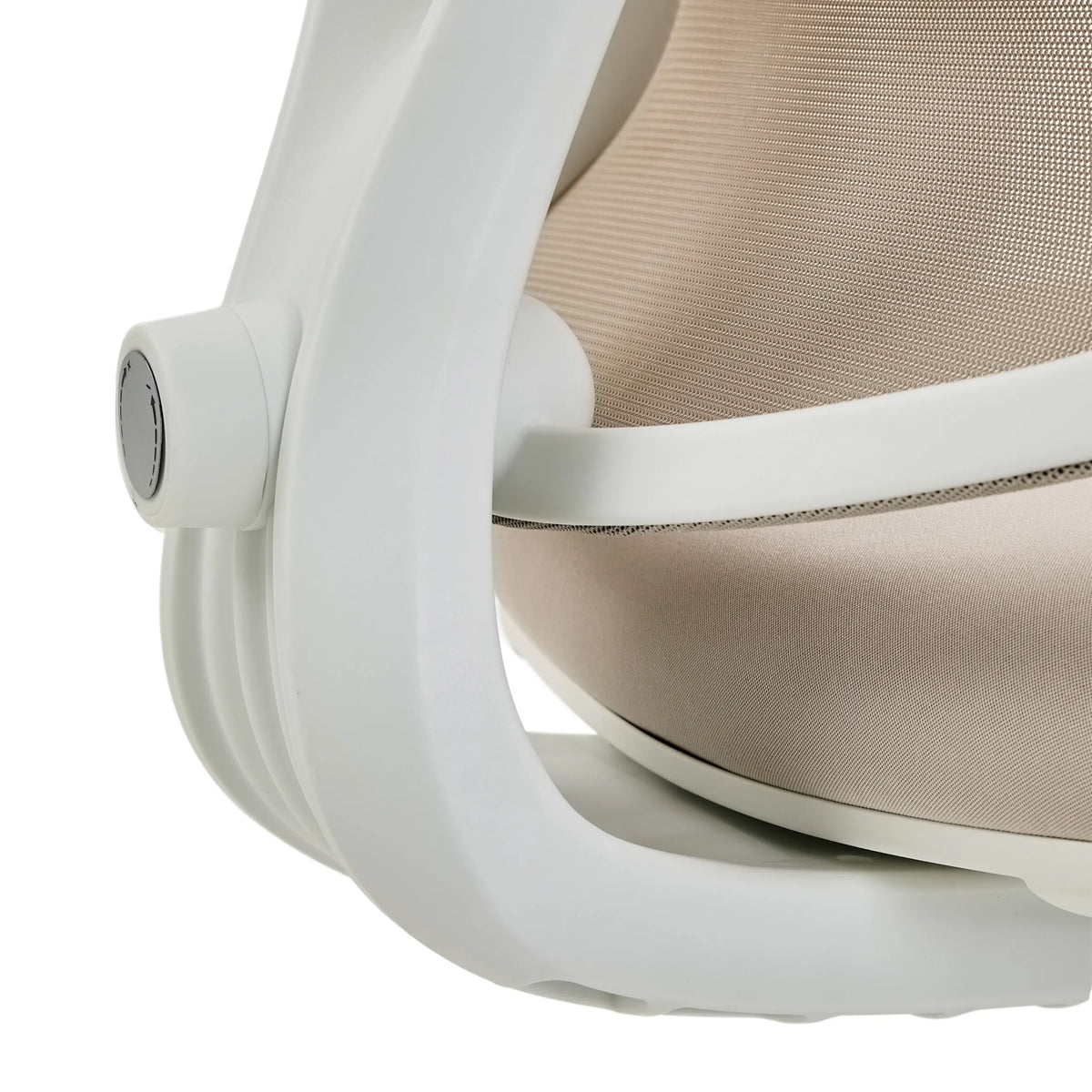 Wit kunststof frame met beige stoffen bekleding van de Professionele bureaustoel ERGOMY W van MyBuero