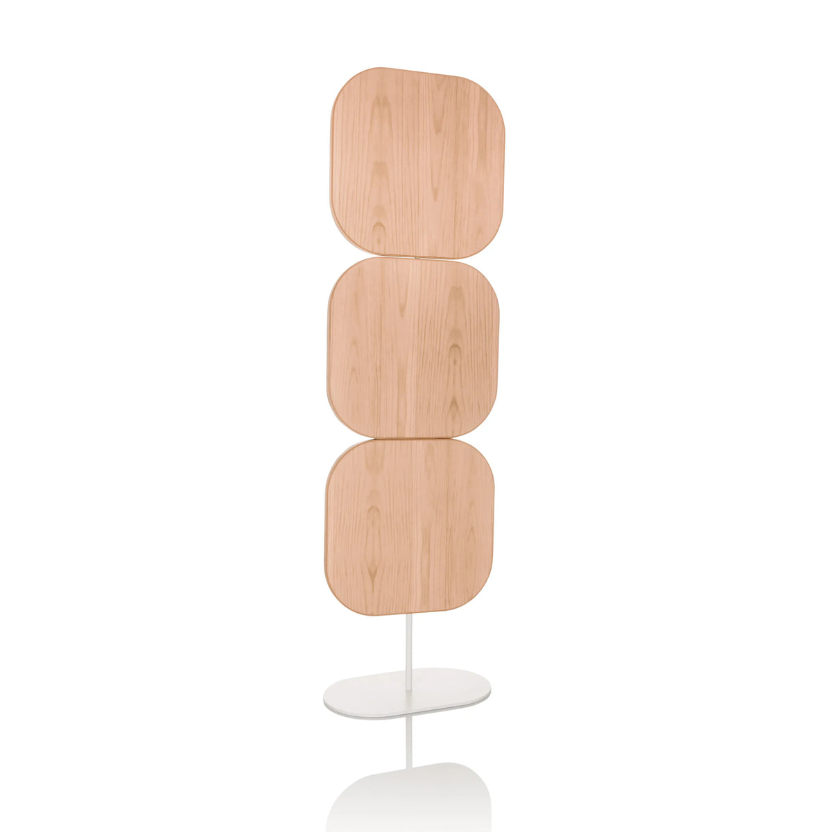 Beige Scheidingswand FLEXMIUT W met drie vierkante elementen en een witte voet van hjh OFFICE – 360-gradenweergave (vooraanzicht 13°)