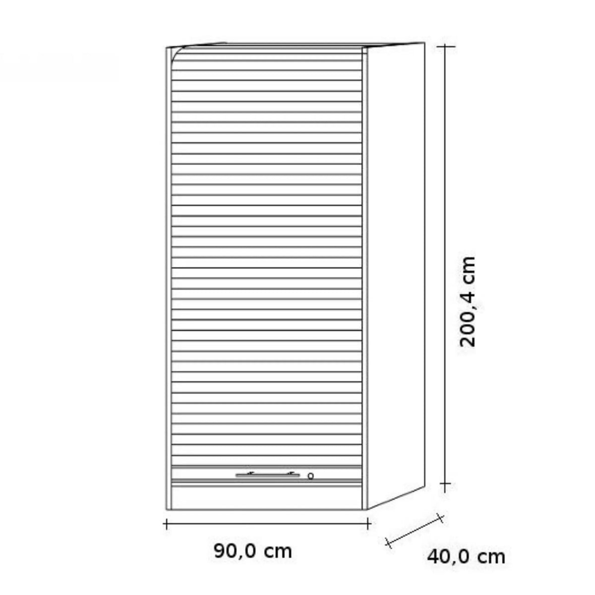 Technische tekening van de SIGNA R 90 kast van 200,4 × 90,0 cm van hjh OFFICE PRO