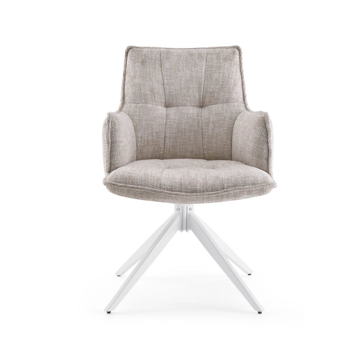 Beige eetkamerstoel Tavaro met bekleding en wit vierpotig onderstel van hjh LIVING – 360-gradenweergave (vooraanzicht 0°)