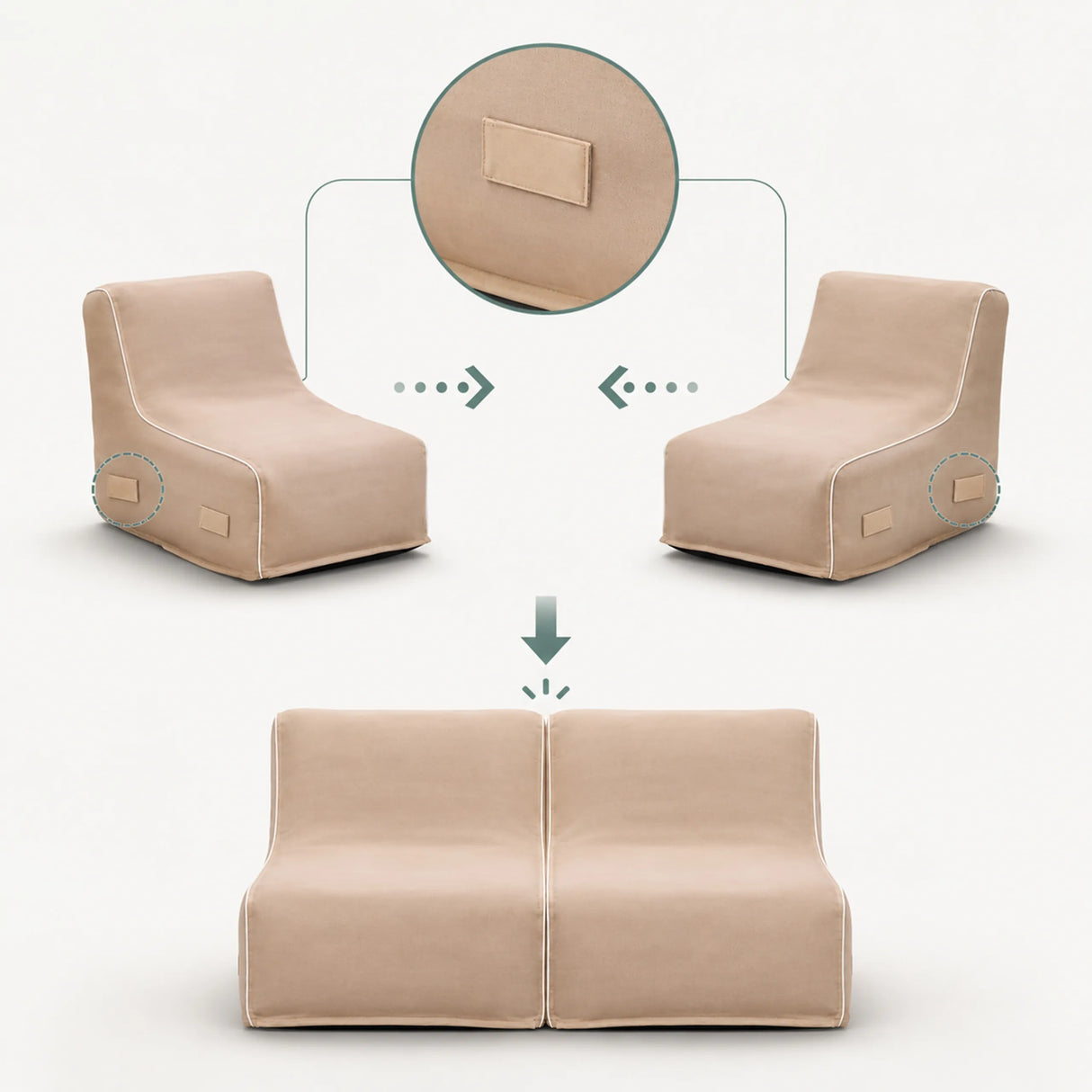 Klittenband voor het verbinden van twee beige Luchtbanken Sitzolo Air van hjh LIVING
