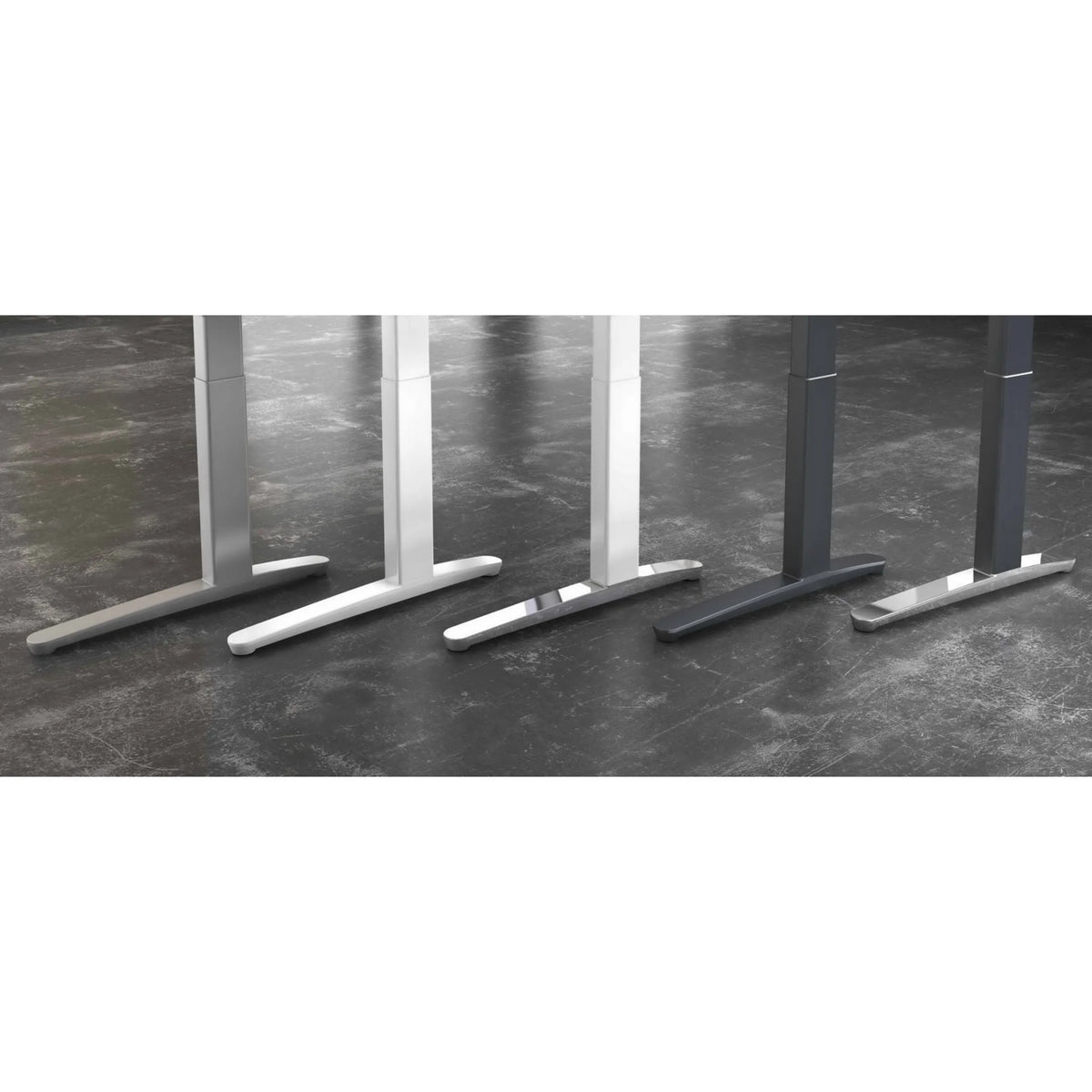 Untere T-Füße in verschiedenen Farben des elektrisch höhenverstellbaren Schreibtisches XBHM 12 GC von hjh OFFICE PRO