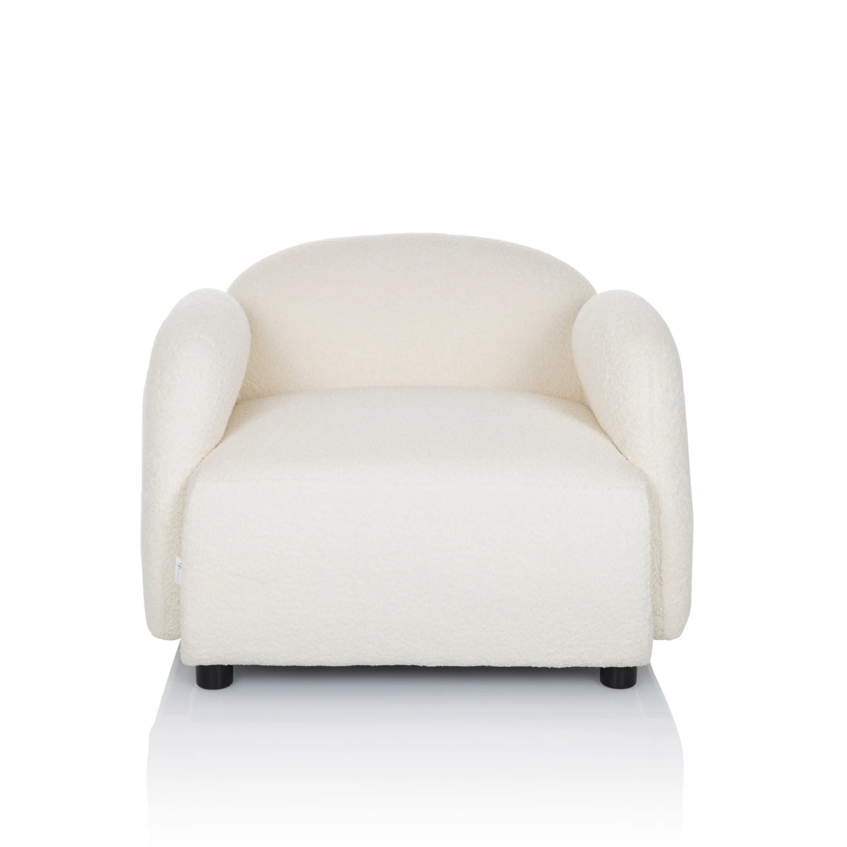Witte Lounge stoel VERDUNA met gestructureerde stofbekleding en korte zwarte poten van hjh LIVING – 360-gradenweergave (vooraanzicht 0°)