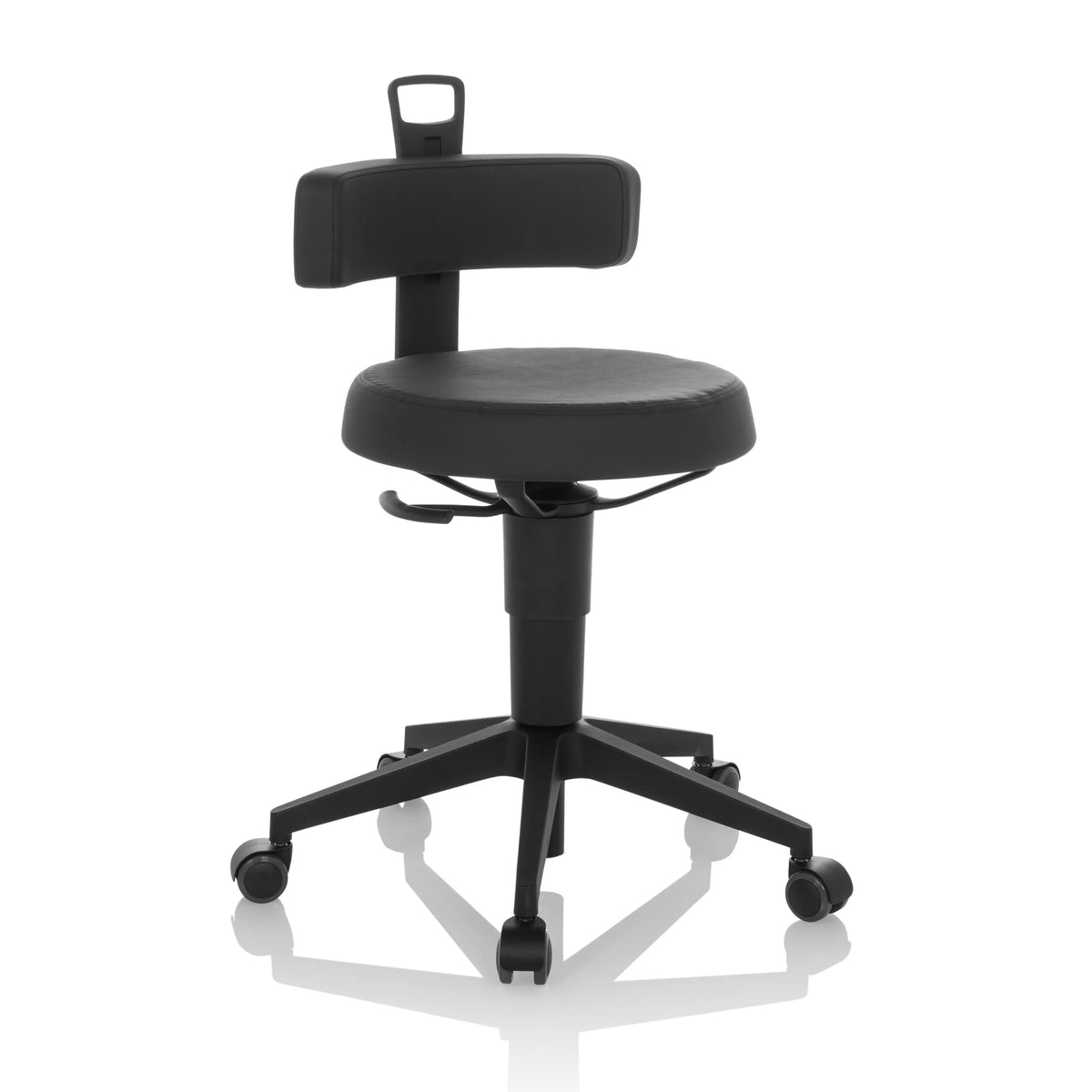 Zwarte Draaikruk TOP WORK FLEX PU van kunstleer met rugleuning en vijfwielig onderstel van hjh OFFICE – 360-gradenweergave (schuin vooraanzicht 30°)