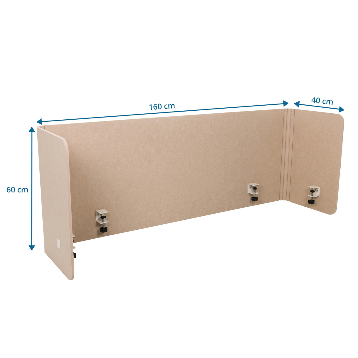 Maattekening van de Tafelverdeler FLEXMIUT U met 160 × 60 cm van hjh OFFICE