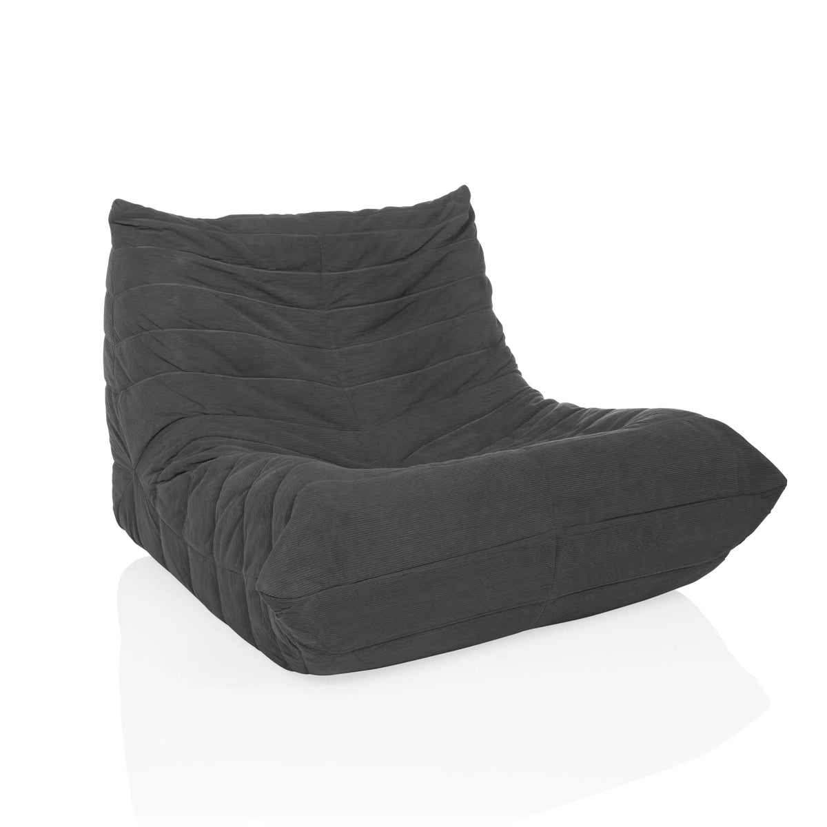 Grijze Lounge stoel Sitzolo met corduroy bekleding en gestructureerd oppervlak van hjh LIVING – 360-gradenweergave (schuin vooraanzicht 30°)
