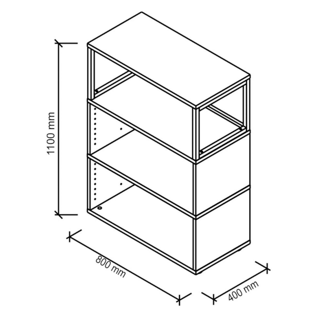Technische tekening van het rek FlexWall met 1100 x 800 mm van hjh OFFICE PRO