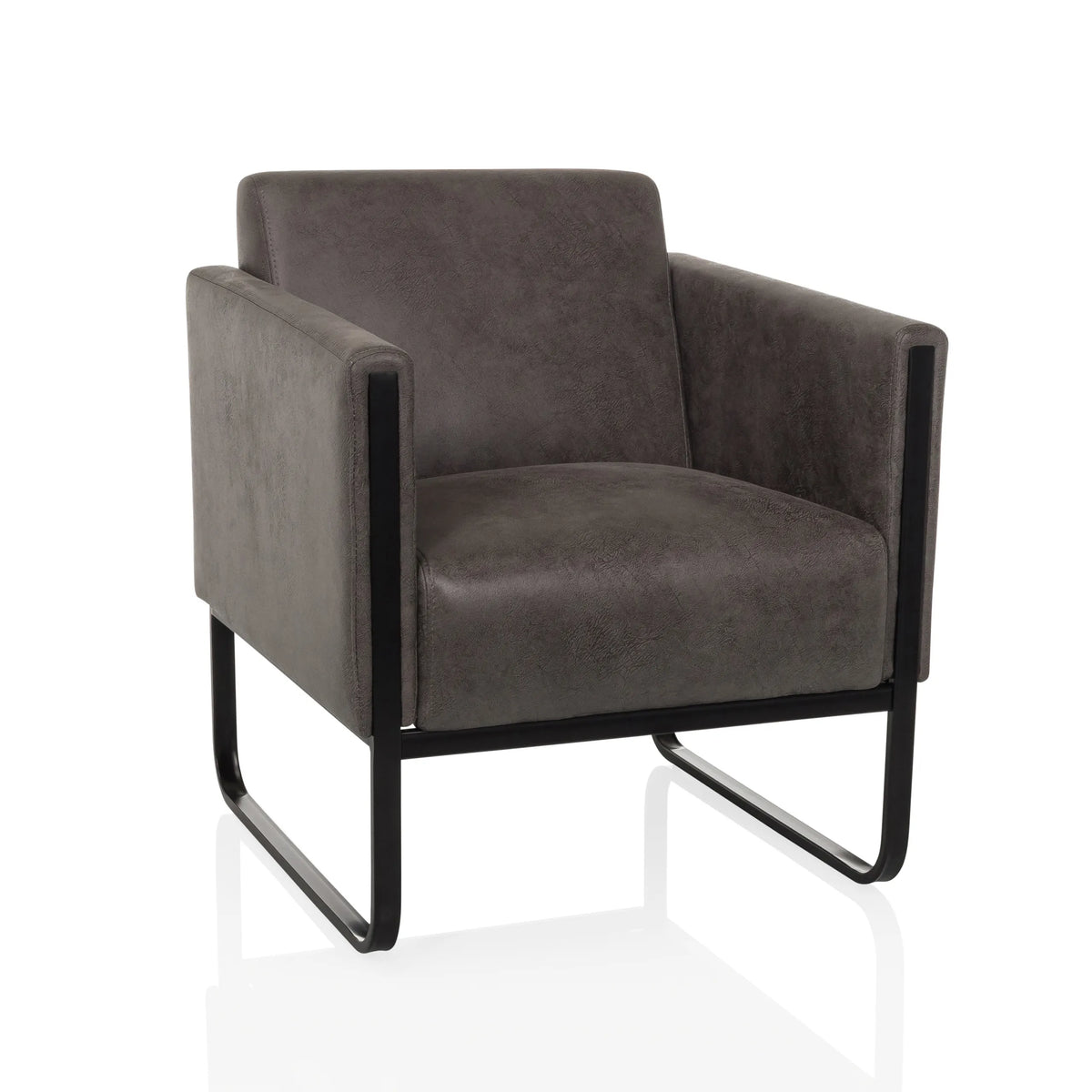 Grijze Lounge stoel Aruba Retro met armleuningen en zwart onderstel van hjh OFFICE – 360-gradenweergave (vooraanzicht 15°)