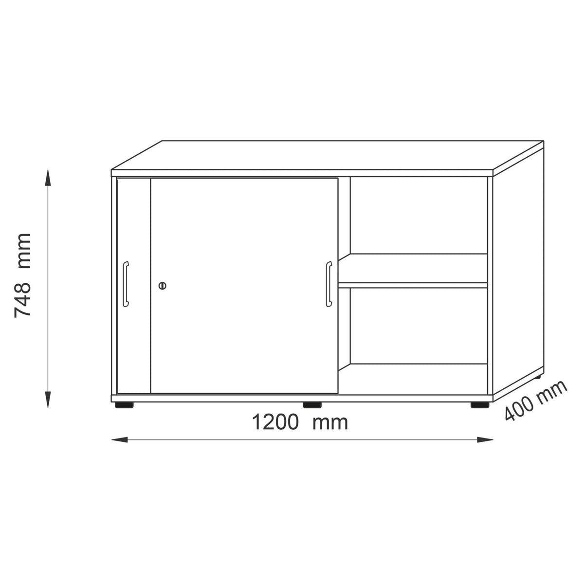 Technische tekening van de schuifdeurenkast BETA S 1752S met 1200 × 400 mm van hjh OFFICE PRO
