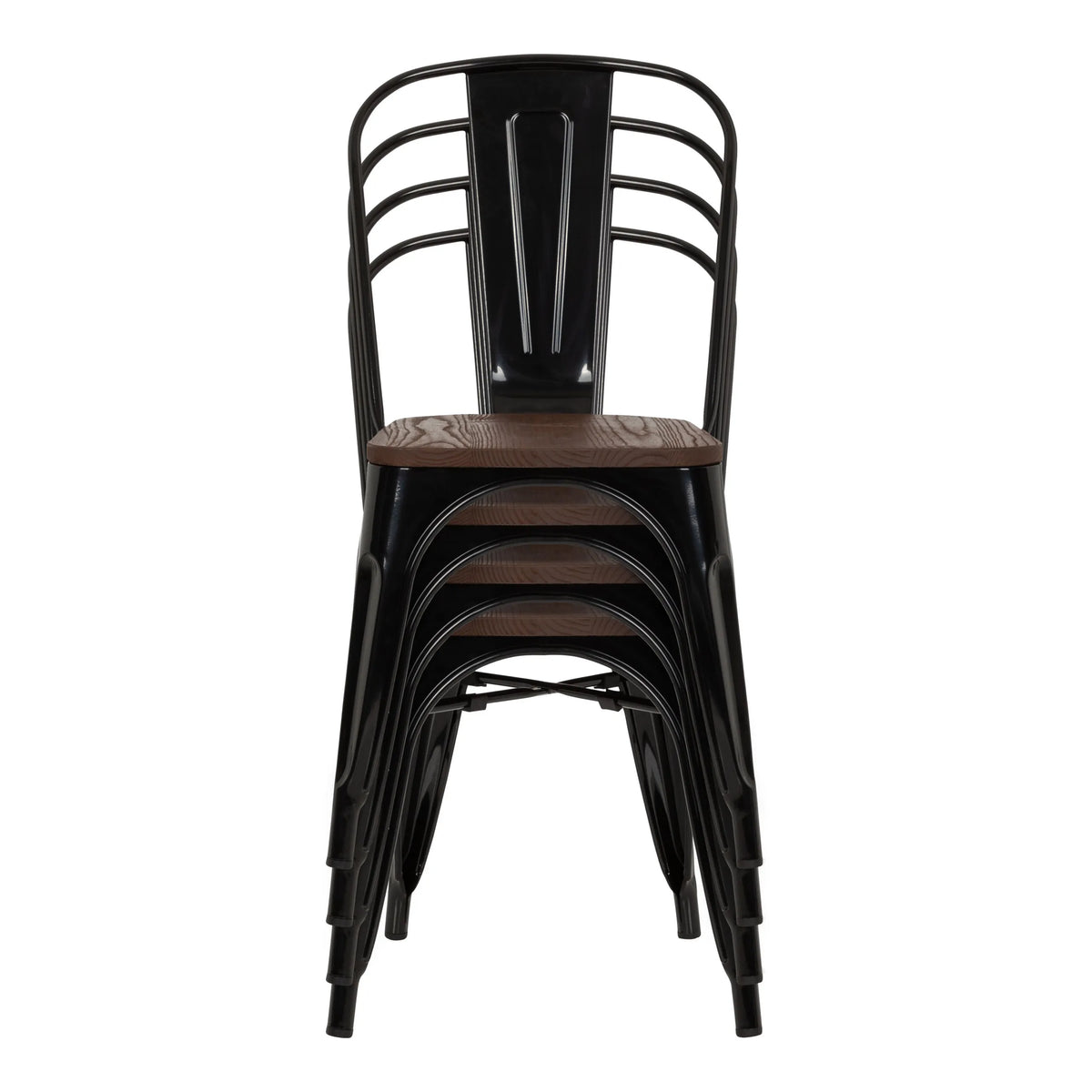 Stapelbare Bistrostoelen VANTAGGIO COMFORT W in zwart met bruine zittingen van hjh OFFICE
