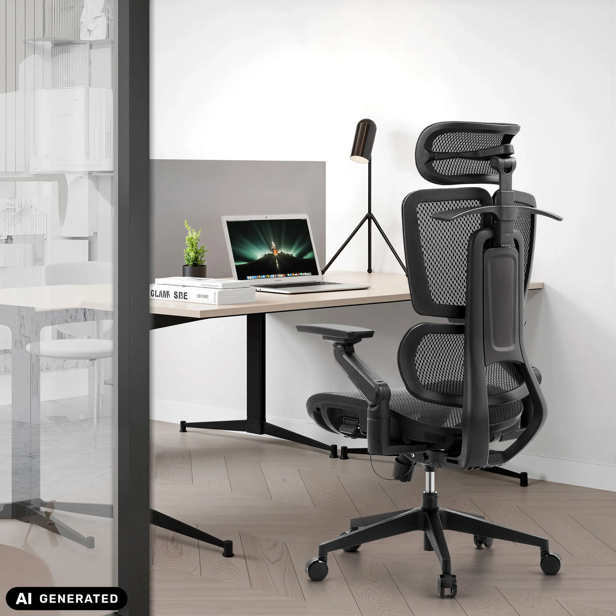 Professionele bureaustoel Ergo U2 Pro3 met nylon netbespanning in het zwart van hjh OFFICE (AI-gegenereerde afbeelding)