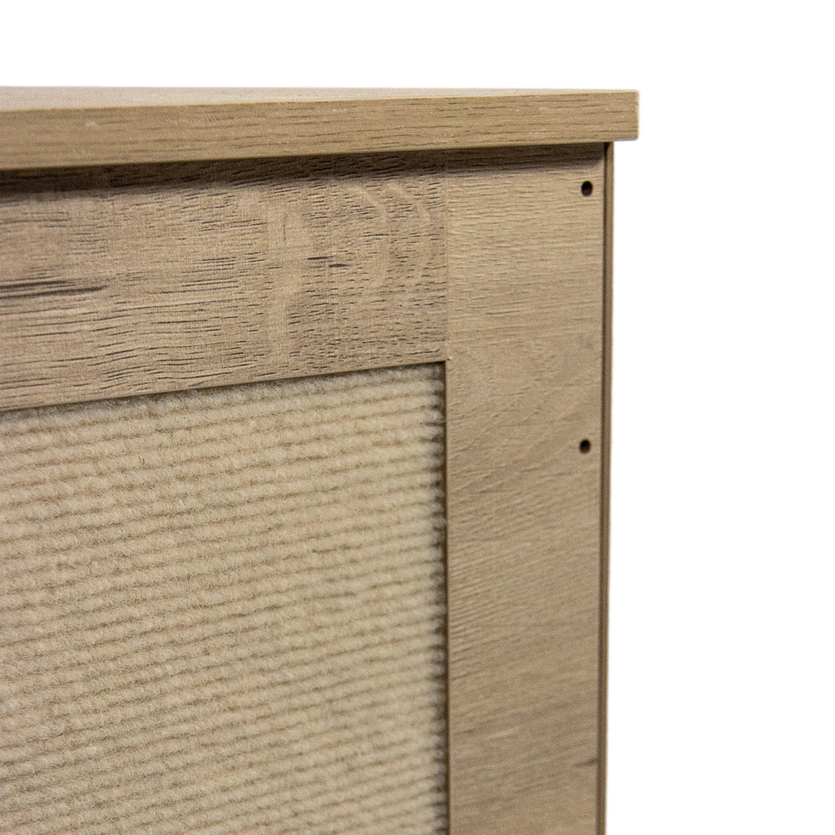Hoekverbinding van eikenhout met gestructureerde binnenwand van het Kattenhuis KITTY PAWBOX 1 van hjh LIVING