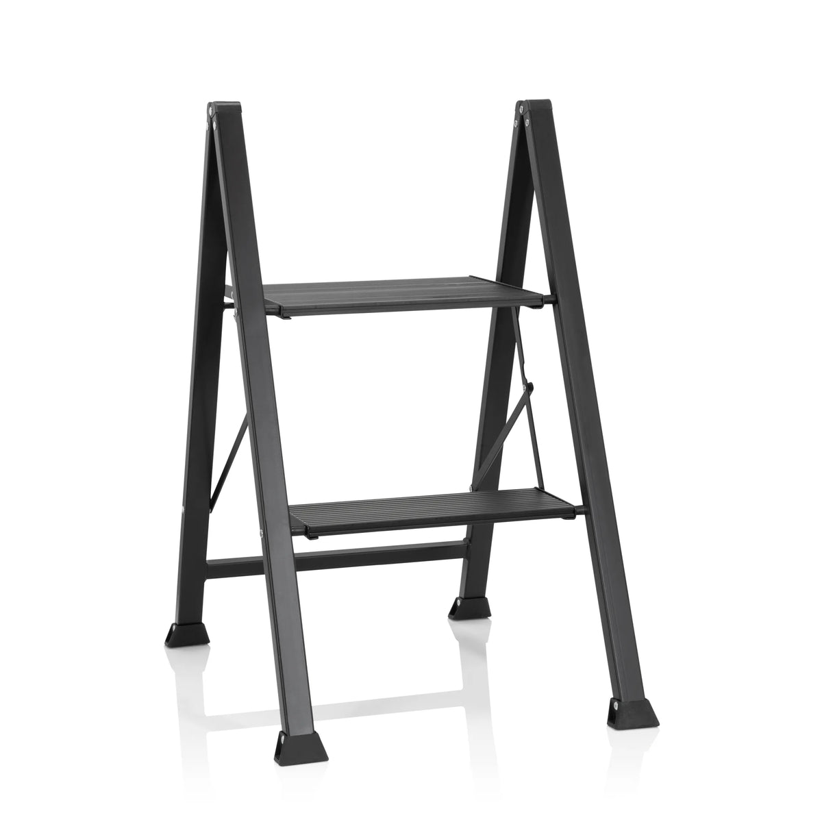 Zwarte Klaptrap SOLID W5 met twee treden van hjh OFFICE – 360-gradenweergave (vooraanzicht 20°)