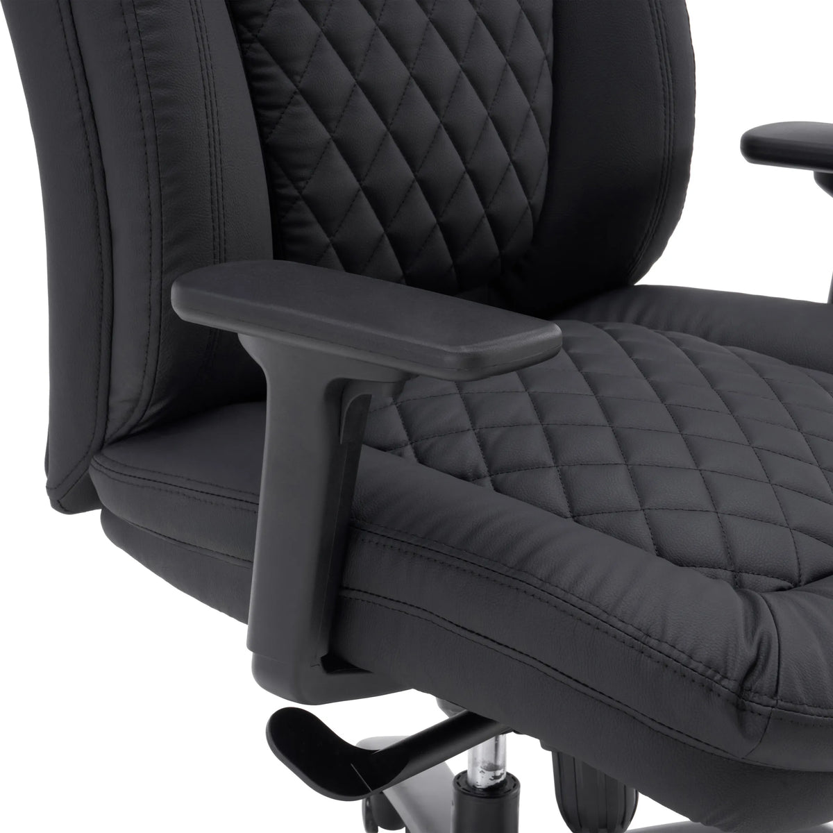 Armleuning en gewatteerde kunstlederen bekleding van de XXL Pullmann Gen2 bureaustoel in zwart van hjh OFFICE
