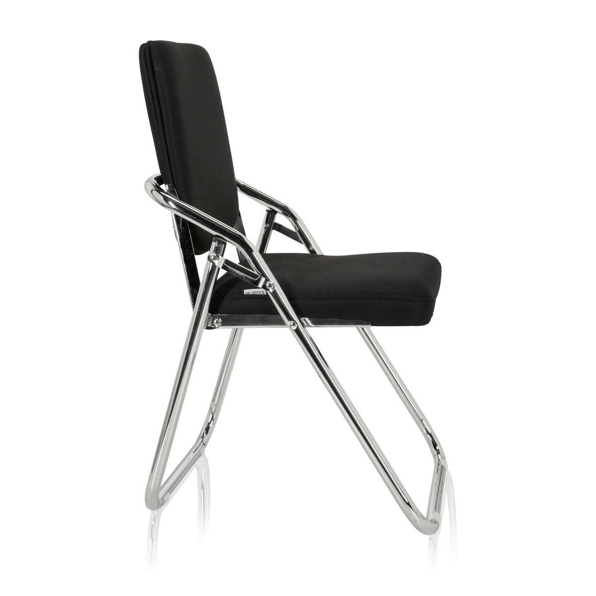 Zwarte Klapstoel ESTO met stoffen bekleding en verchroomd frame van hjh OFFICE – 360-gradenweergave (zijaanzicht 80°)