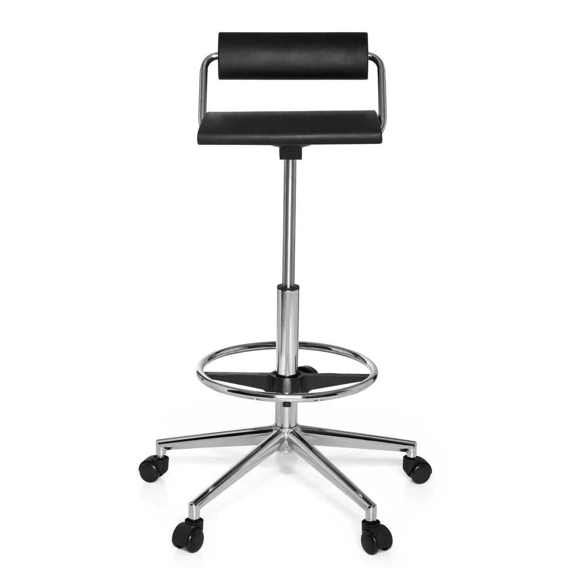 Zwarte Draaikruk TOP WORK 28 met voetring en vijfpoot met wieltjes van hjh OFFICE – 360-gradenweergave (vooraanzicht 0°)