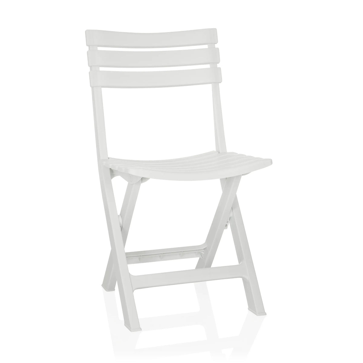Witte Outdoor stoel TRAVANO met een rugleuning van drie dwarsstangen van hjh LIVING – 360-gradenweergave (vooraanzicht 15°)