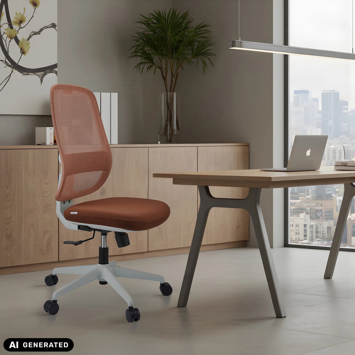Professionele bureaustoel Minoro W in wit en bruin van hjh OFFICE (AI-gegenereerde afbeelding)