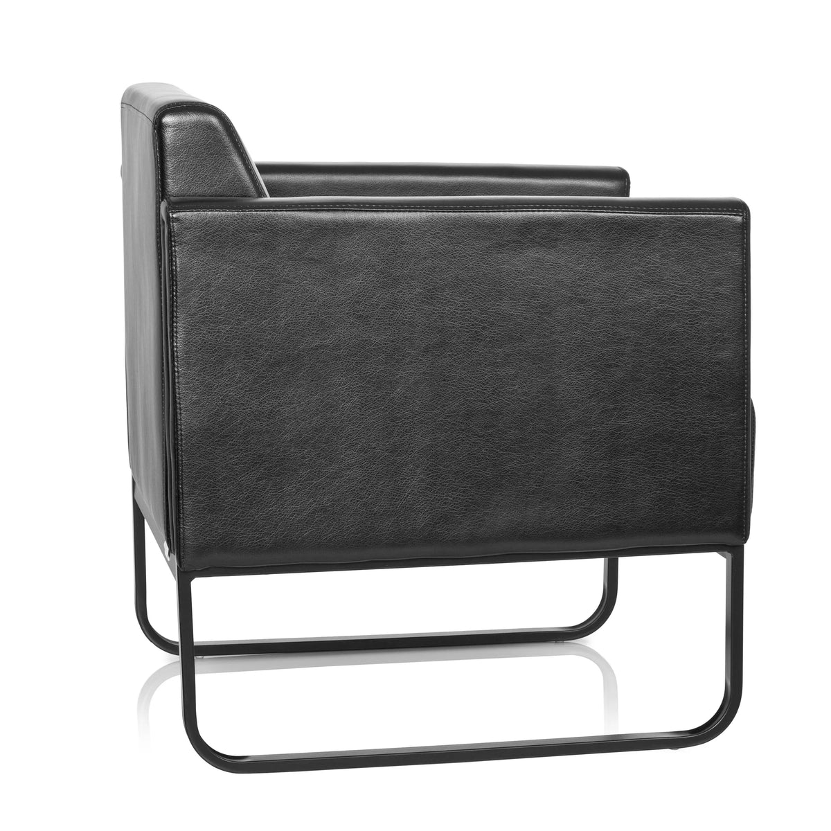 Zwarte gestoffeerde fauteuil BALI BLACK met armleuningen en een onderstel van hjh OFFICE – 360-gradenweergave (zijaanzicht 100°)