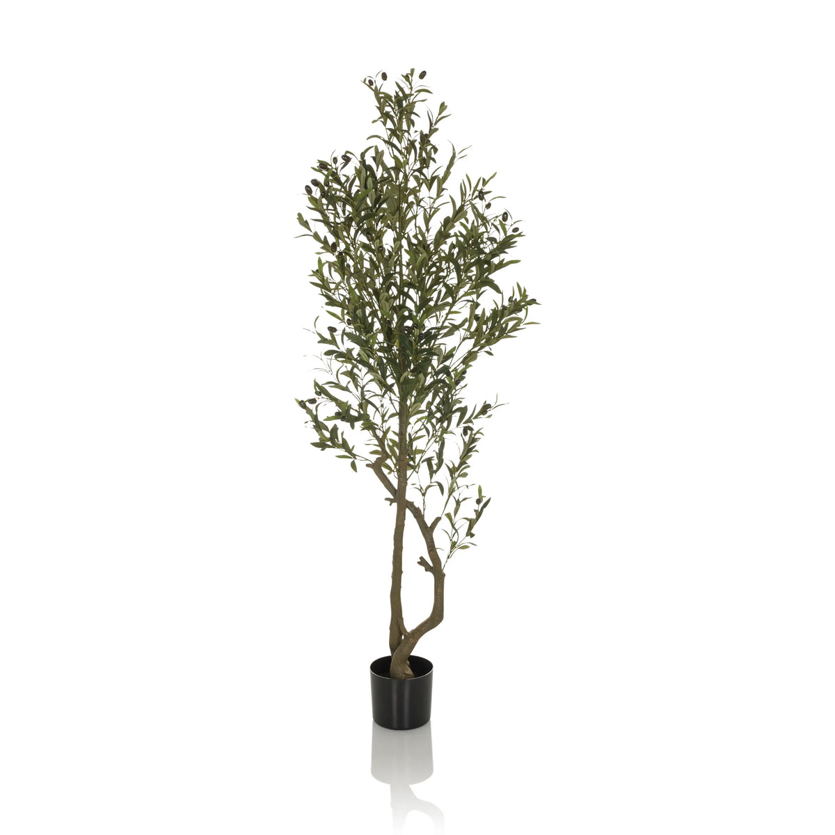 Groene Kunstplant OLIVE I in een eenvoudige zwarte pot van hjh OFFICE – 360-gradenweergave (vooraanzicht 0°)