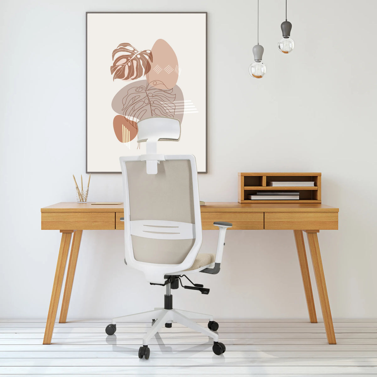 Beige Professionele bureaustoel PROFONDO PRO W met hoofdsteun en armleuningen voor een bureau van hjh OFFICE