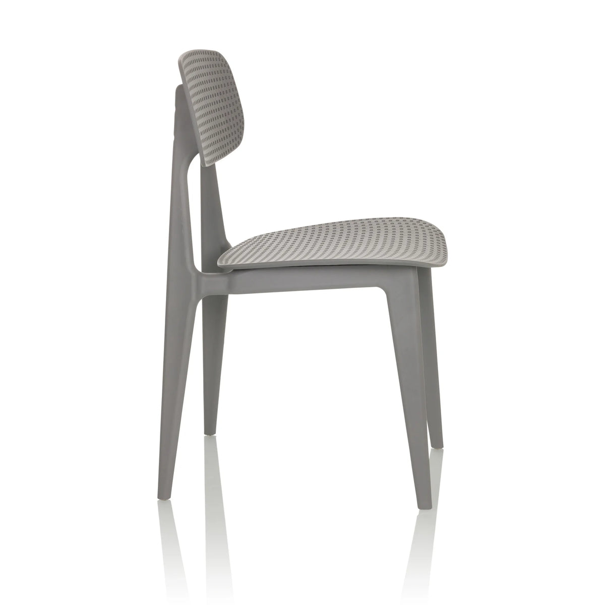 Grijze Outdoor stoel ARTIFO HOL met geperforeerde rugleuning en zitting van hjh OFFICE – 360-gradenweergave (zijaanzicht 75°)