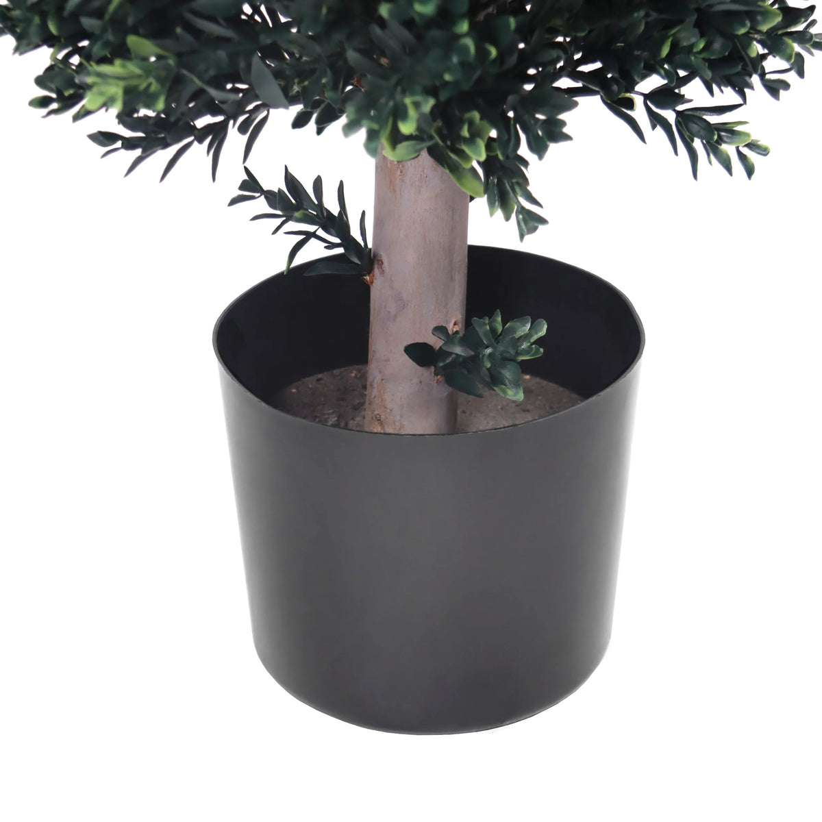 Zwarte plantenpot met stam en groene bladeren van de Kunstplant BUXUS van hjh OFFICE