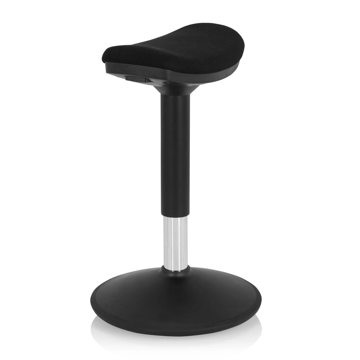 Zwarte stahulp BALANCE SIT I B met gebogen zitting en ronde voet van hjh OFFICE – 360-gradenweergave (schuin vooraanzicht 60°)