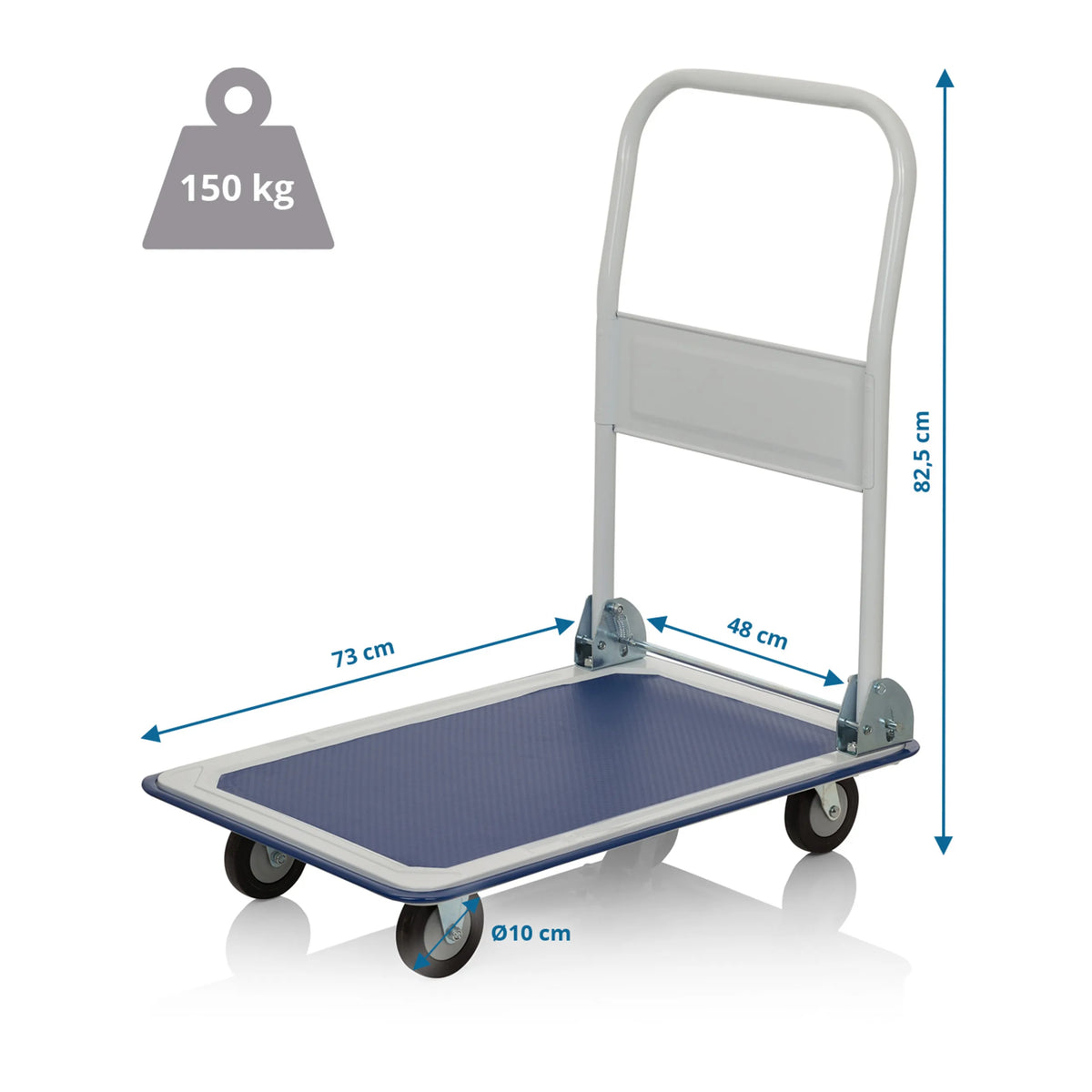 Maattekening van de Platformwagen CARRY met 73 x 48 cm en 150 kg draagvermogen van hjh OFFICE