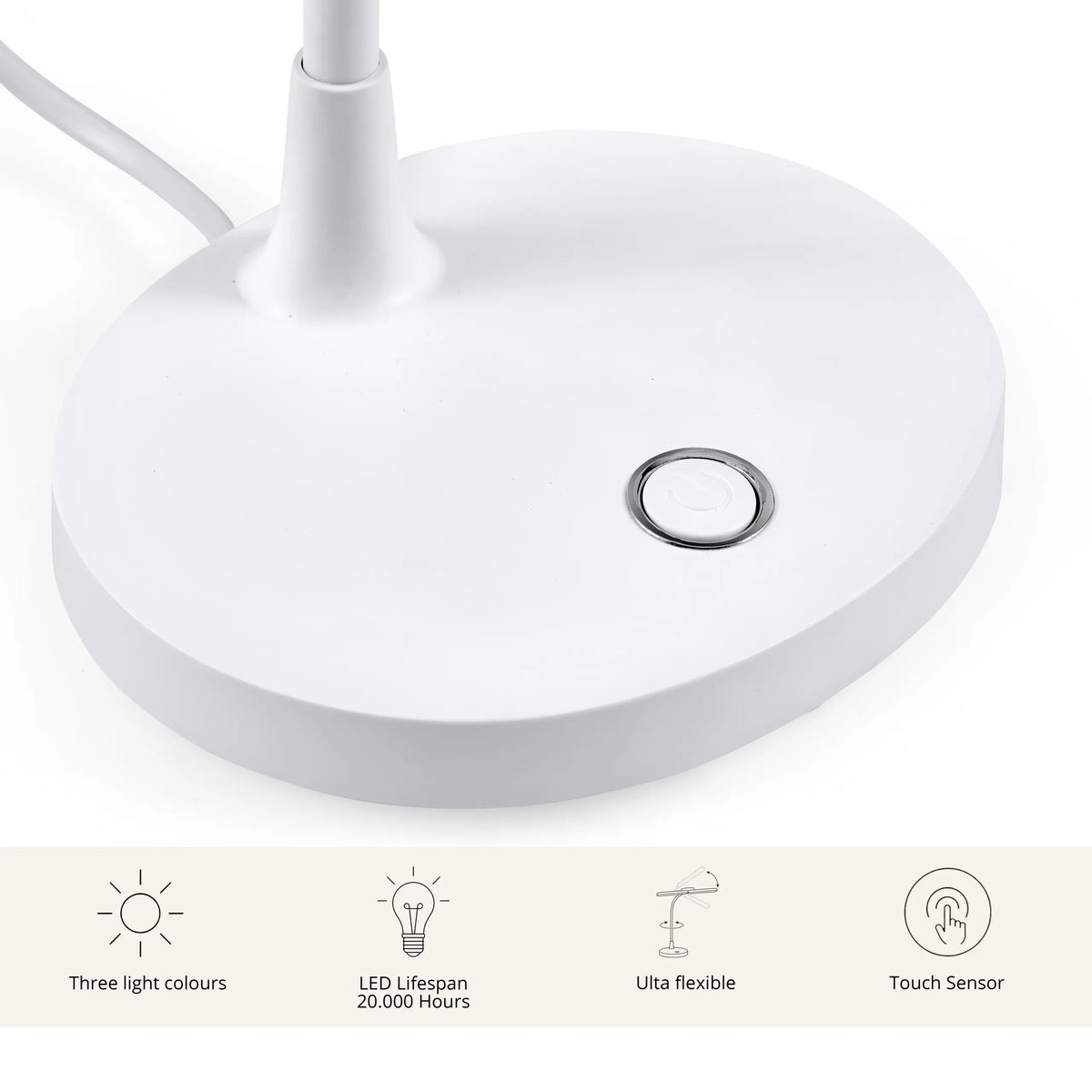 Witte voet met geïntegreerde touchsensor van de Lumanova D6 bureaulamp van hjh OFFICE