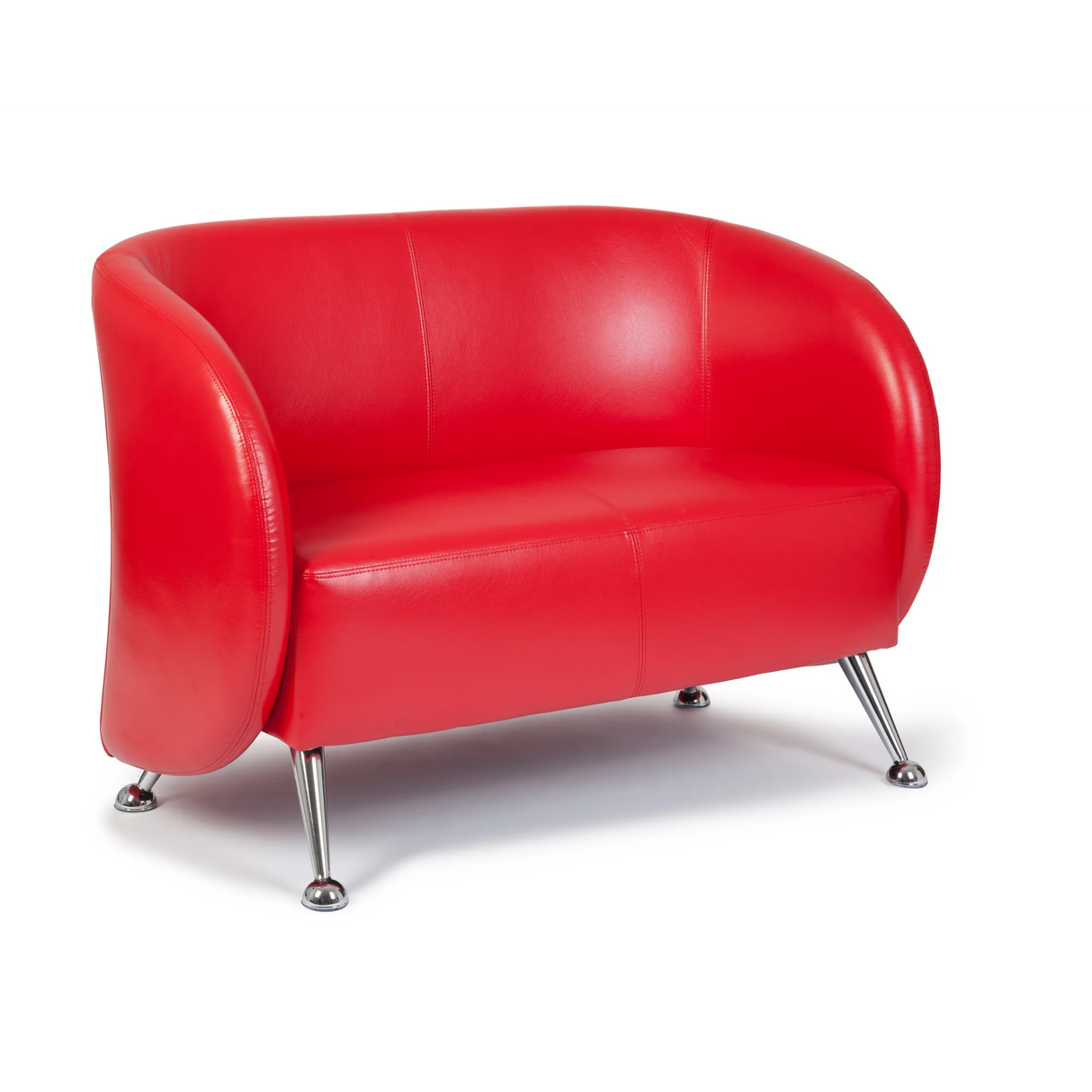 Rode lounge bank ST. LUCIA als tweezitter met glanzende metalen poten van hjh OFFICE – 360-gradenweergave (achteraanzicht 180°)