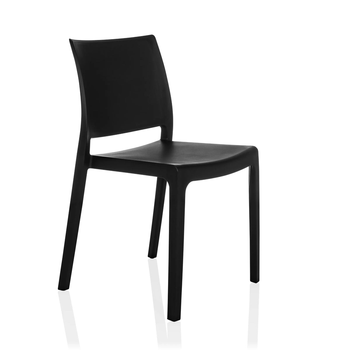 Zwarte Outdoor stoel T37 V met een eenvoudige rugleuning en vier poten van hjh LIVING – 360-gradenweergave (schuin vooraanzicht 45°)