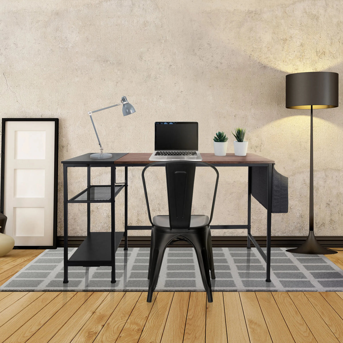 Bureau WORKSPACE H I in zwart en bruin met geïntegreerd rek en opbergvak van hjh OFFICE