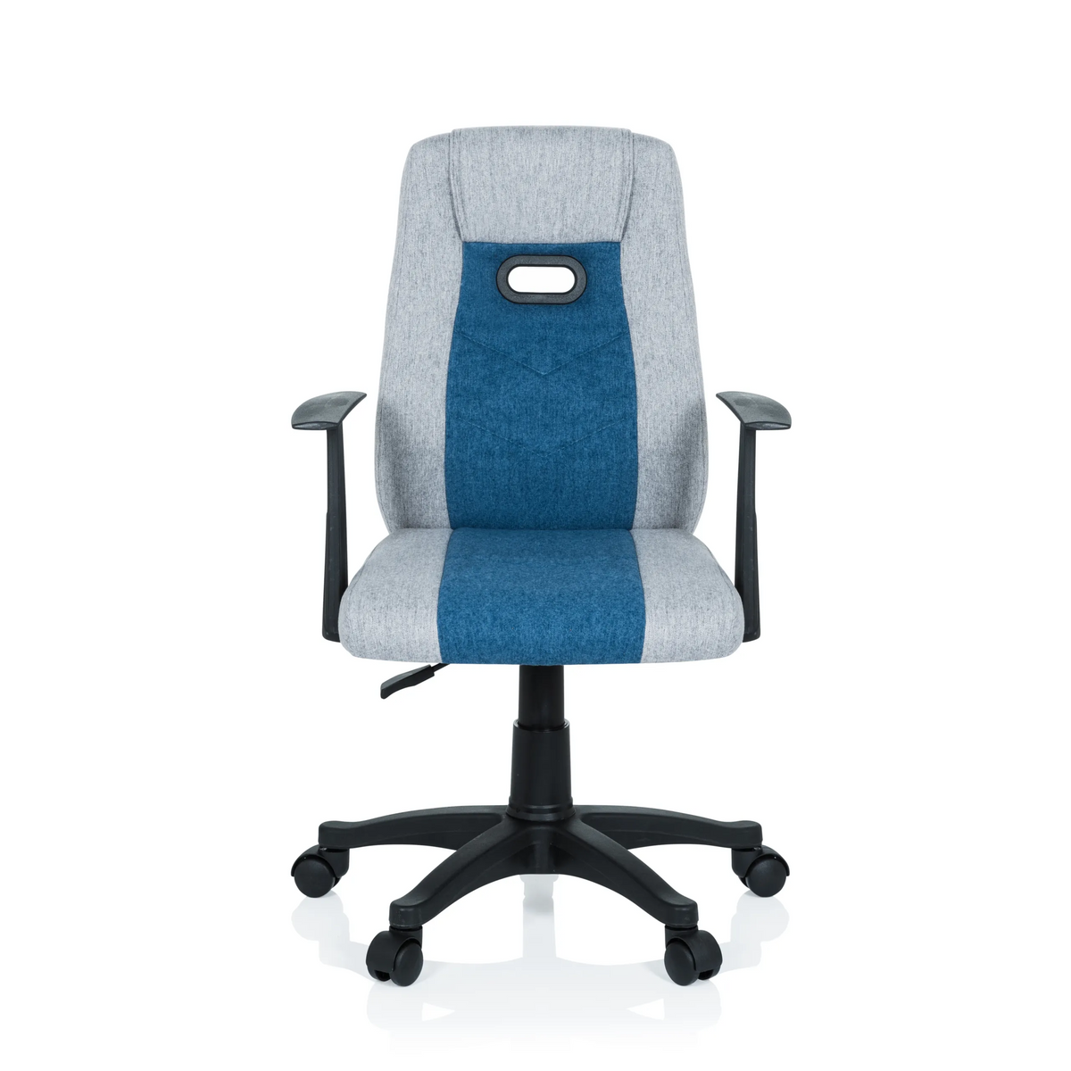 Grijsblauwe Kinder bureaustoel KIDDY EXTRA met armleuningen en vijfwielige voet van hjh OFFICE – 360-gradenweergave (vooraanzicht 0°)