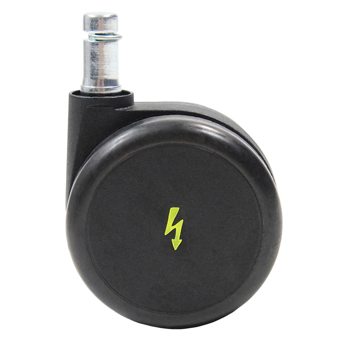 Zwarte 5x ROLO ESD 11mm/65mm bureaustoelwielen voor harde vloeren met metalen pin en geel bliksemsymbool van hjh OFFICE