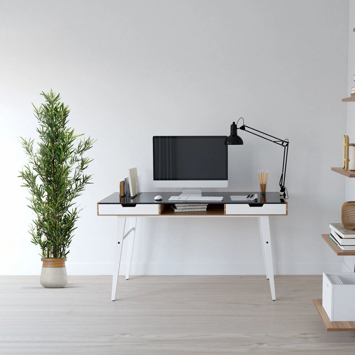 Groene Kunstplant BAMBUS in een lichte pot van hjh OFFICE