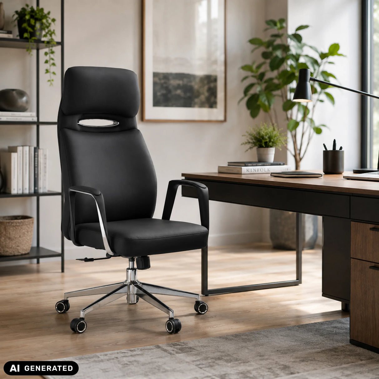 Professionele directiestoel VELVET ECO in zwart met chromen onderstel en tapijtwielen van hjh OFFICE