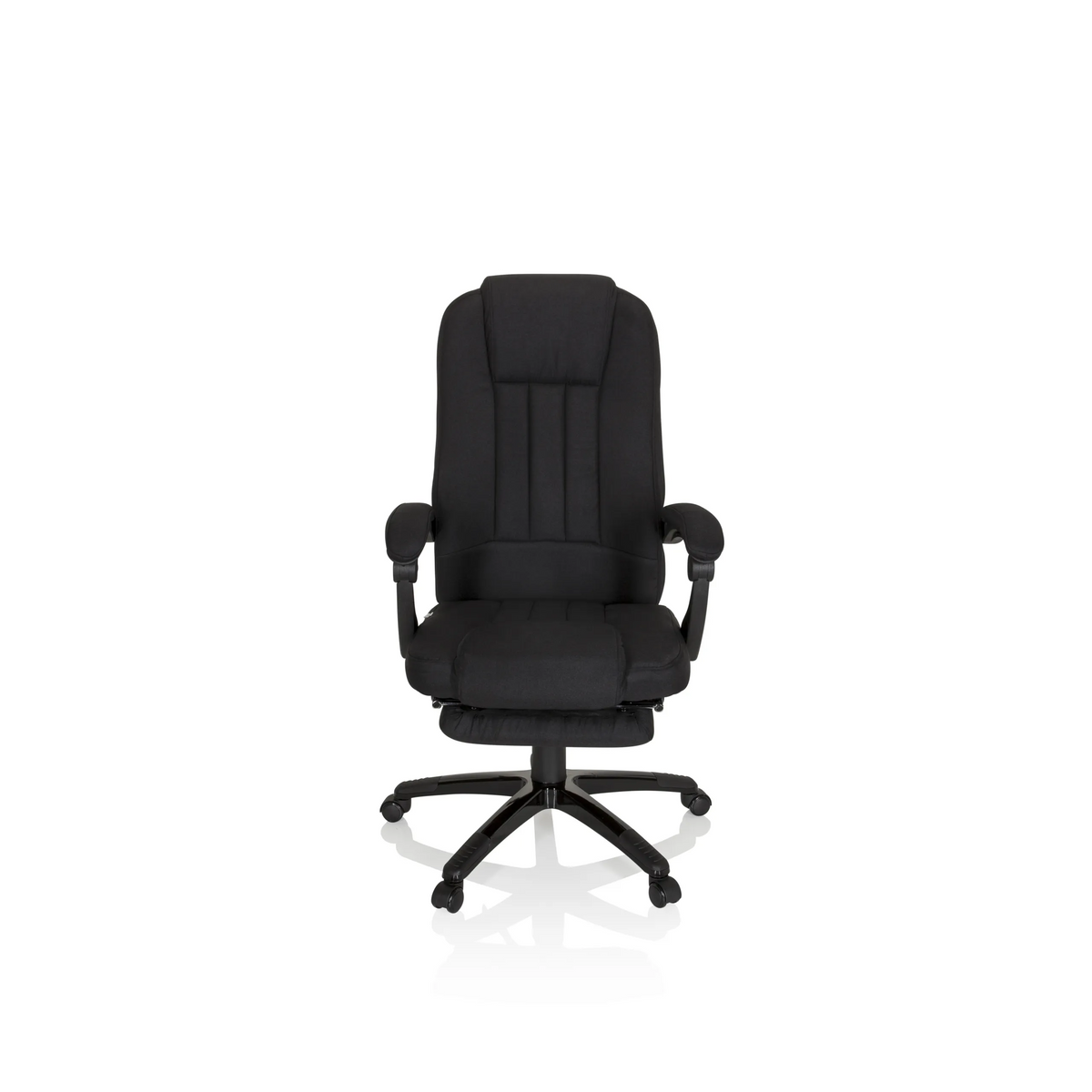 Schwarzer Homeoffice Chefsessel RELAX CL190 mit Armlehnen und Fußkreuz mit fünf Rollen von MyBuero – 360-Grad-Ansicht (Frontansicht 0°)