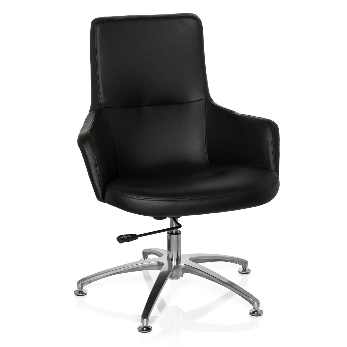 Zwarte Lounge stoel SHAKE 300 met bekleding en glanzend kruisvoet van hjh OFFICE – 360-gradenweergave (vooraanzicht 20°)