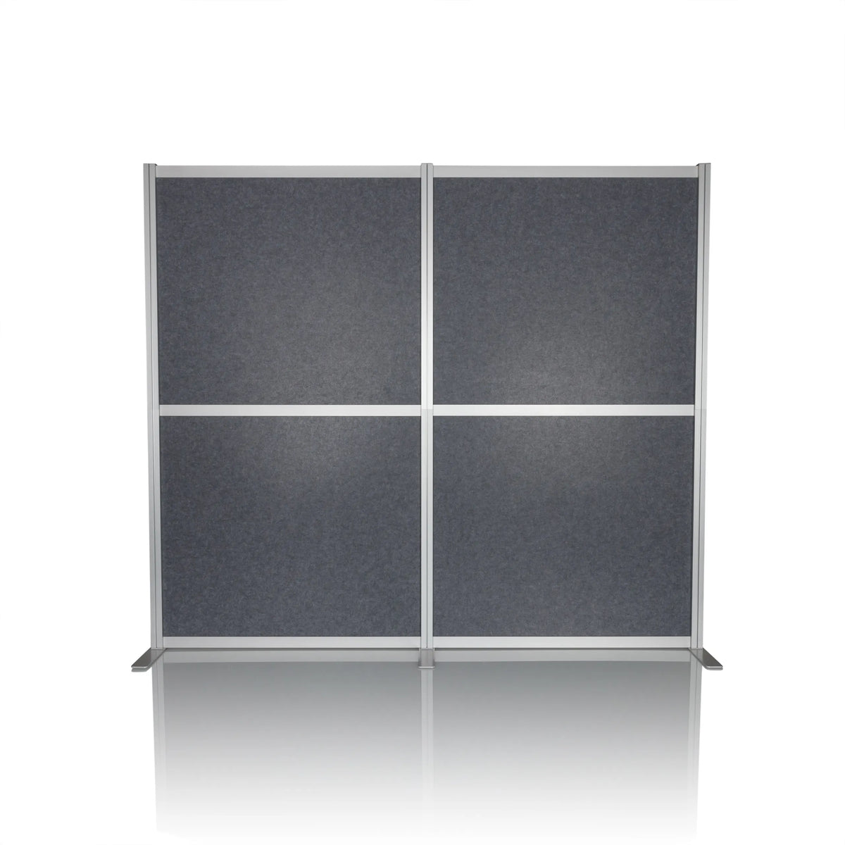 Grijze Scheidingswand FLEXMIUT MODUL met aluminium frame en standvoeten van hjh OFFICE – 360-gradenweergave (vooraanzicht 0°)