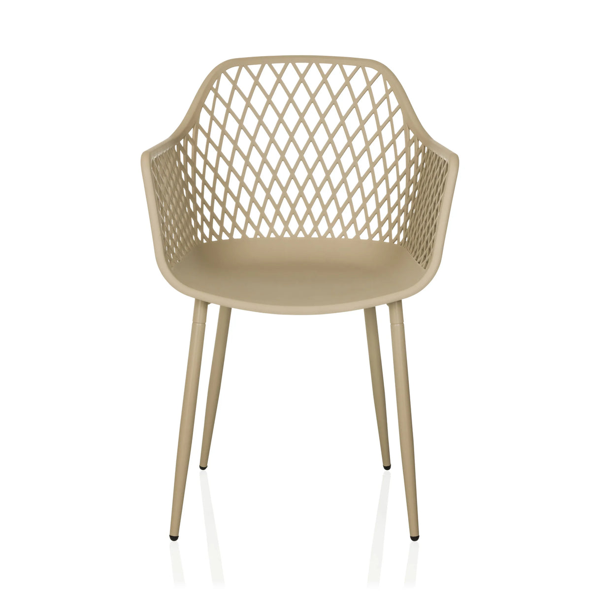 Beige Outdoor stoel BEGIO L met netvormige rugleuning en vier poten van hjh LIVING – 360-gradenweergave (vooraanzicht 0°)