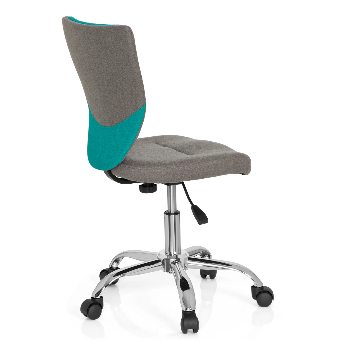 Grijs-turquoise Kinder bureaustoel KIDDY COMFORT met kruisvoet en vijf zwenkwielen van hjh OFFICE – 360-gradenweergave (schuin achteraanzicht 120°)