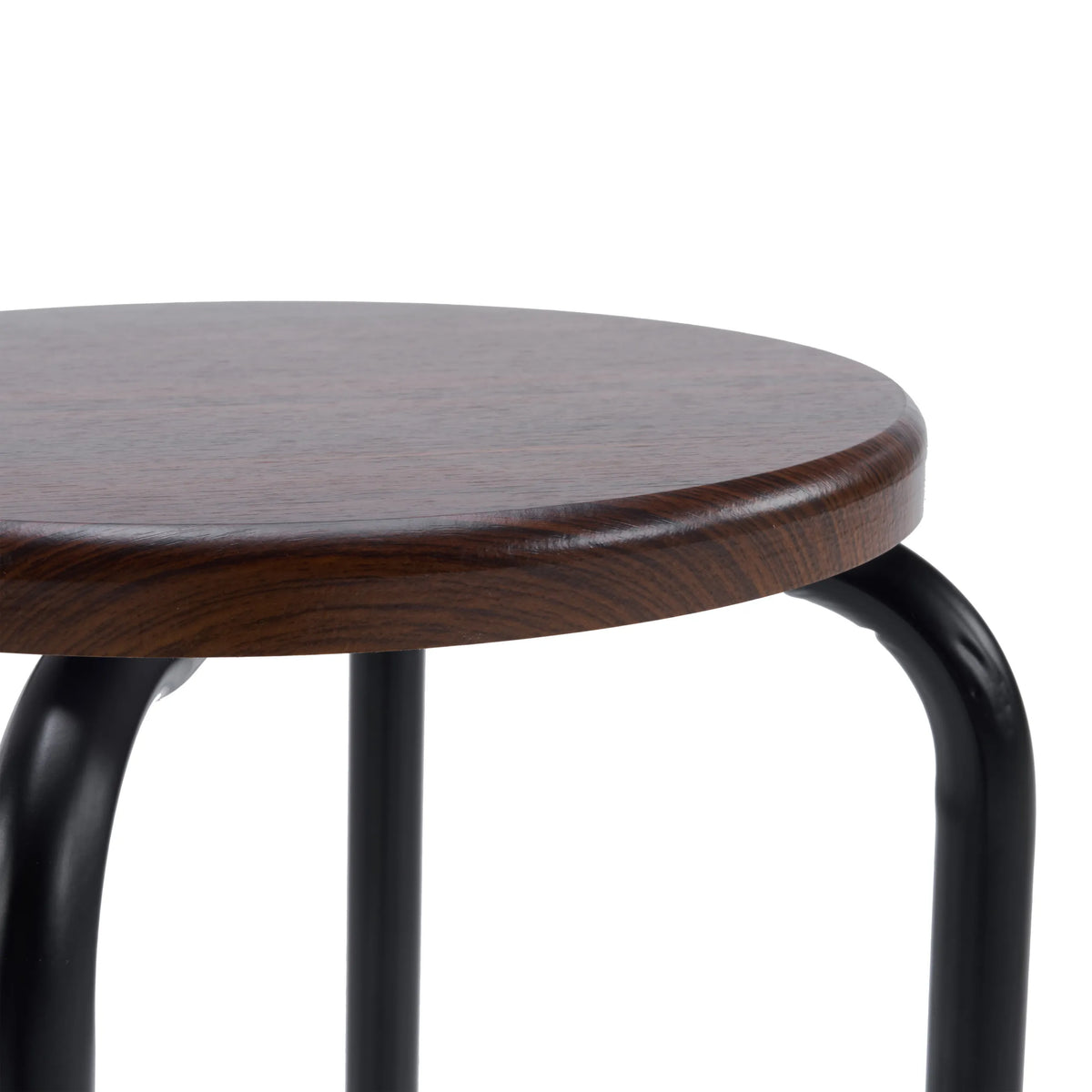 Ronde zitting in walnoot-look van de ALRANDA Kruk met zwart onderstel van hjh LIVING