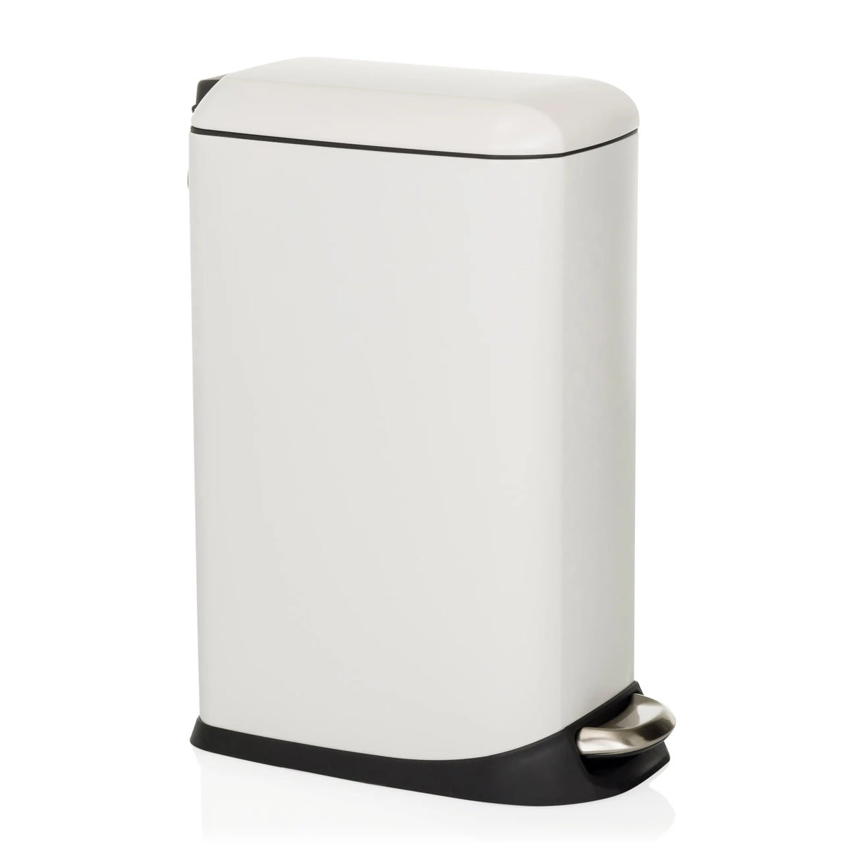 Witte prullenbak CLEAN SLIM met voetpedaal en afgerond deksel van hjh OFFICE – 360-gradenweergave (schuin vooraanzicht 60°)