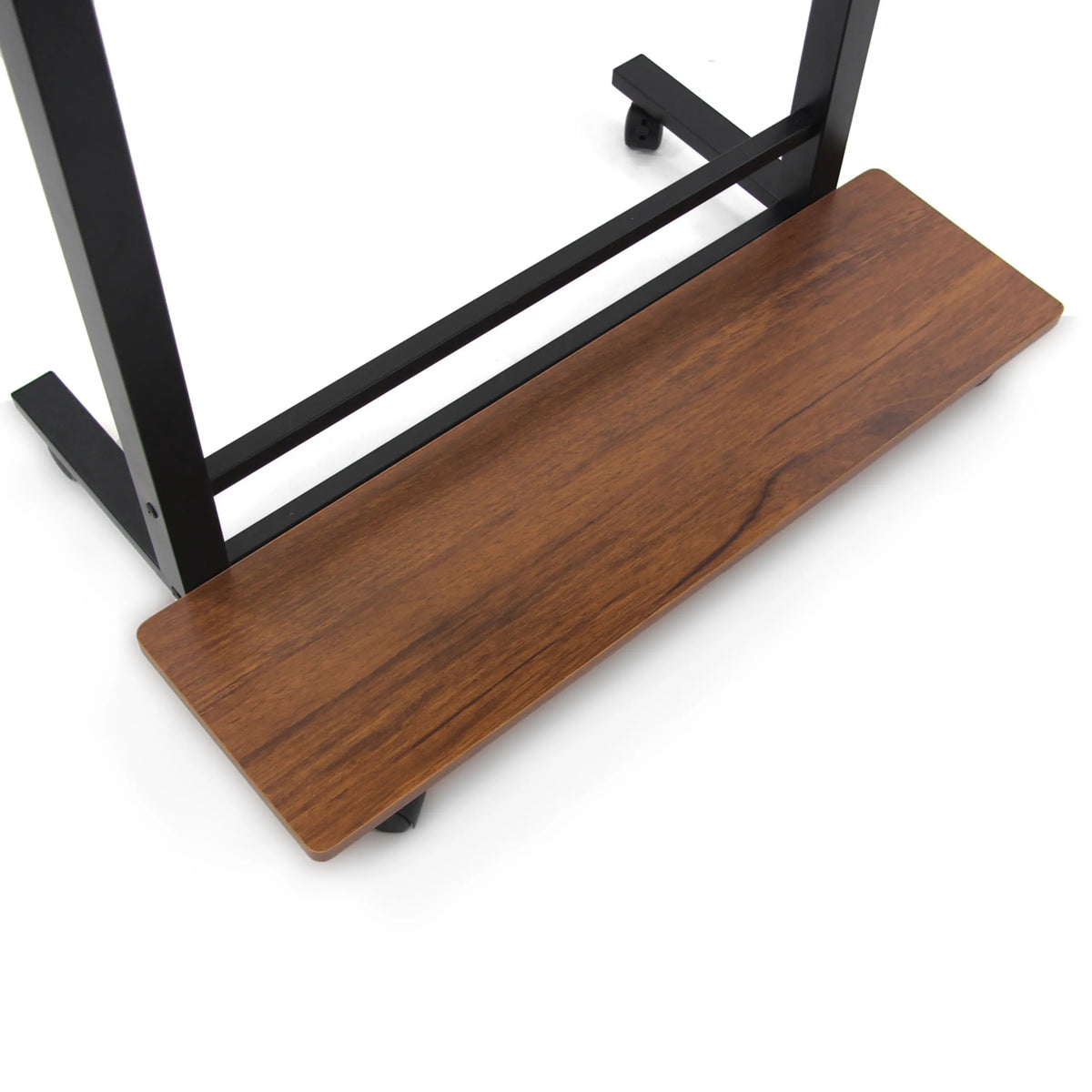 Aflegvlak in walnoot-look met zwart metalen frame van het Zit- Sta bureau WORKSTATION II van hjh OFFICE